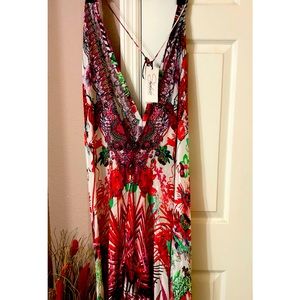 Tropical 3 way Maxi Dress in Red multi Color